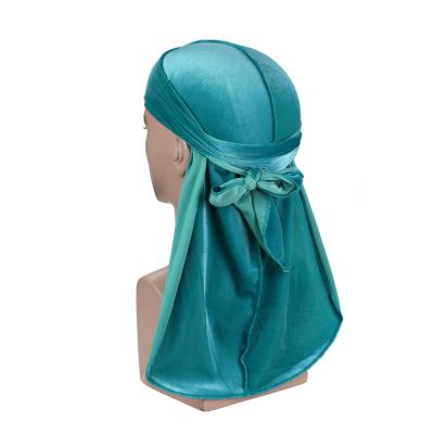 China Custom size comfortable quality logo soft velvet aquamarine for men durag du rag for sale