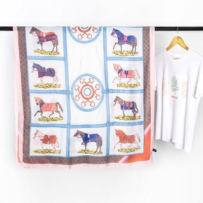 China Popular Comfortable New Design Horse Pattern Printing Custom 100% Spot Scarves Women Silk Hijab Scarf for sale