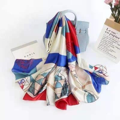 China Popular polka dot and checks 100% silky comfortable with chains designer scarves women custom printing hijab scarf for sale