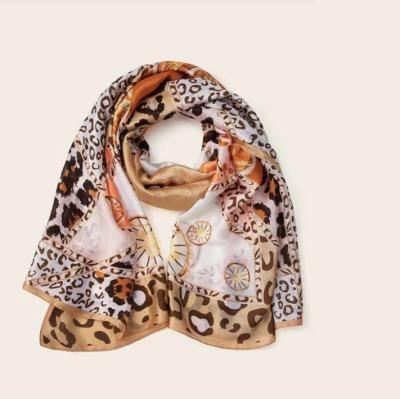 China Comfortable fashion and recommend gift for mom and good friend 100% silky leopard color block spliced ​​large shawl scarf for sale