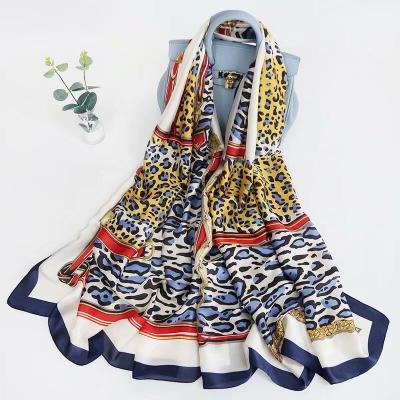 China New Design Comfortable Satin Leopard Design 90*180cm Promotion Fashion Shawls Silky Scarf for sale