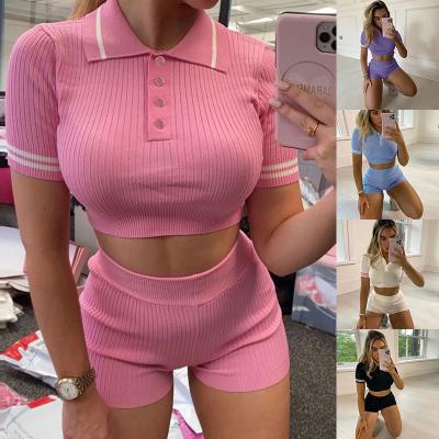 China Dropshipping QUICK DRY Skinny Sport Sets Casual Clothing Summer OEM Spandex Sportwear Women Crop Top 2 Piece Sets for sale