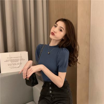 China New Breathable Spring T-shirt Women's Cotton Breathable Sleeve Women's Retro T-Shirts Knitted Short Sleeve Top for sale