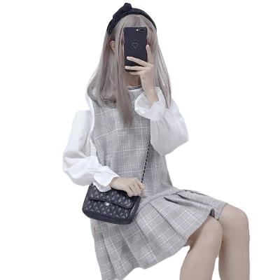 China 2021 washable spring and autumn new college style plaid long-sleeved petite fresh mid length dress for sale