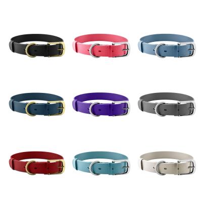 China Sustainable Luxury Pet Collar Custom PVC Colors Soft Touch Padded Waterproof Classic Vegan Genuine Leather Dog Collar for sale