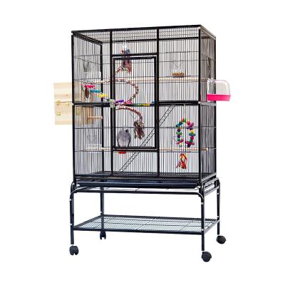 China Factory Supply Viable Powder Coated Black Metal For Carrying Multiply Home Cages Wire Luxury Pet Parrot Bird Cage Big Wheels for sale