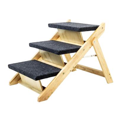 China Sustainable Design Luxury Portable Mat Non-Slip Wooden Dog Steps Ladder 3 Steps Folding Dog Ramp For Car Couch Bed for sale