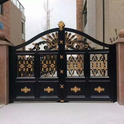 China Easily Assembled Black And Gold House Walk Through Metal Pedestrian Entry Swing Gate for sale