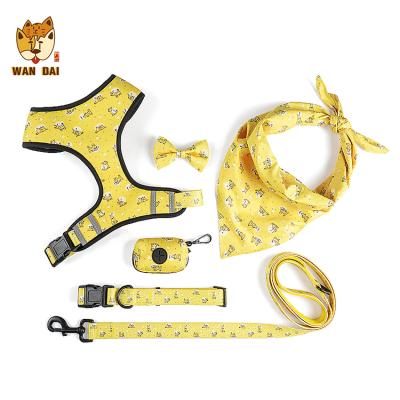 China Hot Selling Custom Viable Amazon Pattern Bow-knot Dog Harness Set Breathable Fashion Pet Harness Collar Set High Quality for sale