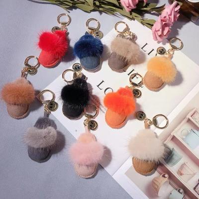 China Ball Shaped Loose Fluffy Slipper Fur Llavero Zapatilla Key Chain Promotion Gift Winter Shoe Key Chain for sale