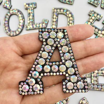 China 1pc A-Z Patches 3D Rhinestone Sears English Alphabet Letter Applique 3D Iron On Patches For Apparel Badge Paste Clothes Patch for sale