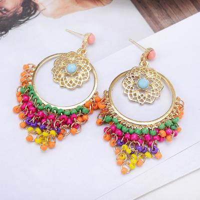 China Boho Chic Circle Statement Casual/Sporty Beaded Earrings Dangle Colorful Summer Resort for sale