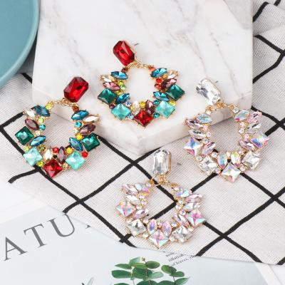 China BOHEMIA Statement Drop Earrings For Women Colorful Zircon Rhinestone Crystal Dangle Earrings Large for sale