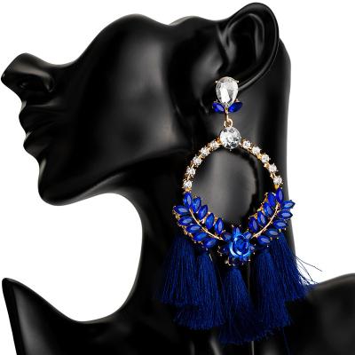 China BOHEMIA Chandelier Shape Tassel Drop Dangle Statement Earrings For Women Round Diamond Flower Tassel Earrings for sale