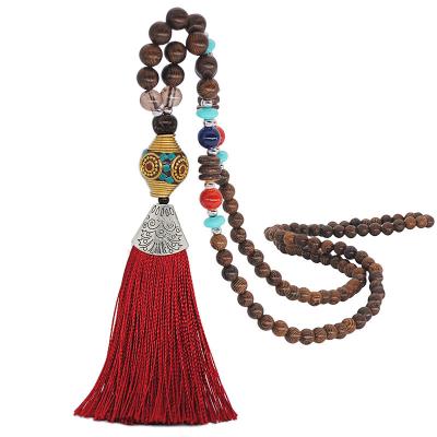 China BOHEMIA Beads Long Necklace Multicolor Tassel Ornaments Handmade Beaded Chain Necklace Pendant Necklace for sale