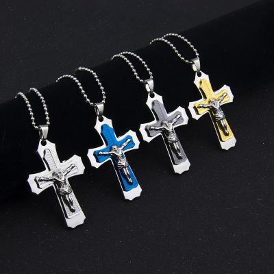 China Hot Selling TRENDY Stainless Steel Gold Silver Plated Hip Hop Cross Necklace Hip Hop Pendant Cross Pendant Chain for sale