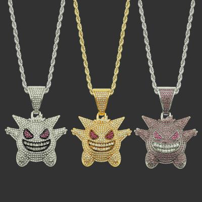 China Hyperbole Pokemoning Diamond Chain Gengar Chain Necklace White Gold Plated With Killy Dangle Ice Out Medallion 24