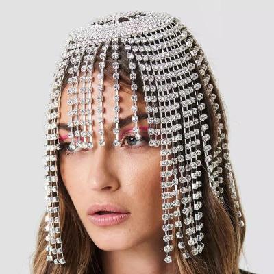 China Crystal Headpiece Silver Rhinestone Tassel Bridal Wedding Party Jewelry Capheadpieces Head Jewelry Bridal Accessories Chain Flapper Howl Hair for sale