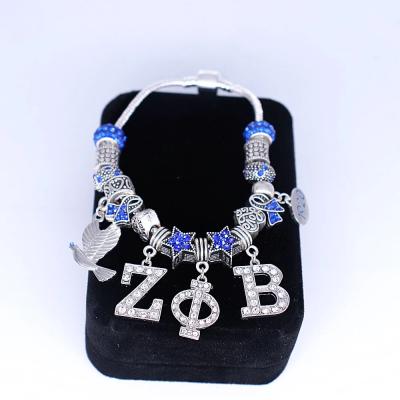 China Souvenir Customize Crystal Beads Greek Letters Blue Zeta Phi Beta College Group Souvenir Gifts Double Nose 1920 Dove Charm ZPB Bracelets for sale