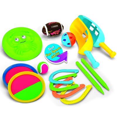 China Kids Playing 5 in 1 Outdoor Games Sports Toys Children Beach Ring and Hook Ball Game Throwing and Flying Disc for sale