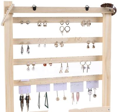 China Handmade Wooden Wall Mount Jewelry Organizer Holder Rack with Hooks Shelf Wall Mounted Main Hanging Earrings Necklaces Bracelets Holder for sale