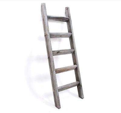 China Europe FSC&BSCI Rustic 5-Rung Wooden Towel Ladder Shelf, Wooden Narrow Decorative Shelving for sale