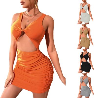 China Anti-Wrinkle Women's Sexy Cut Out Dresses Bodycon Evening Club Dresses Hip Skirt Ruched Tank Club Dress Dresses for sale