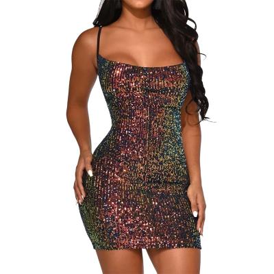 China 2022 Summer Nightclub Fashion Anti-wrinkle Dresses Spaghetti Sexy Bodycon Slip Shinny Sequin Dress For Party Queen for sale