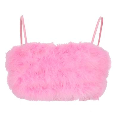 China Breathable Sexy Faux Fur Short Crop Top Feather Tank Top Nightclub Wear Cute Pink Vest For Ladies for sale