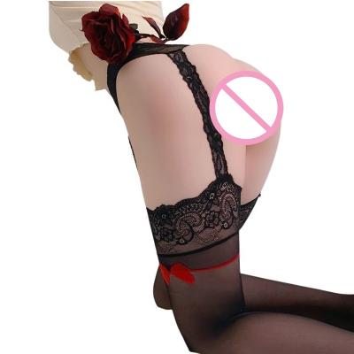 China Antibacterial Sexy Pantyhose Gaiters For Women Lace Mesh See Through Open Crotch Net Body Erotic Stockings for sale