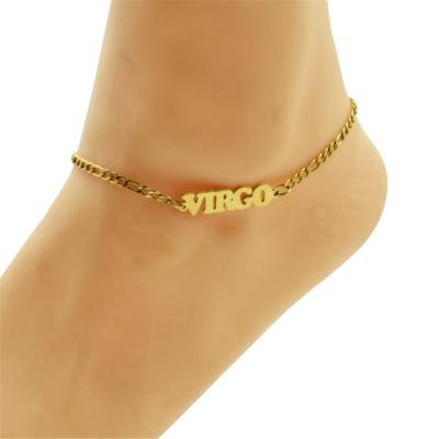 China TRENDY 316L Stainless Steel Zodiac Sign Bracelet Horoscopes Letter Charm Anklet 18K Gold Plated Anklet 12 Zodiac Signs Anklet for sale