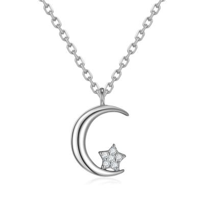 China FASHIONABLE Zircon Clavicle Necklace Pendant s925 Sterling Silver Crescent Moon Stars Necklace for sale