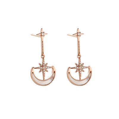 China Romantic Rose Gold s925 Zircon Shell Zircon Shell Lightning Stars Moon Silver Dangling Earring for sale