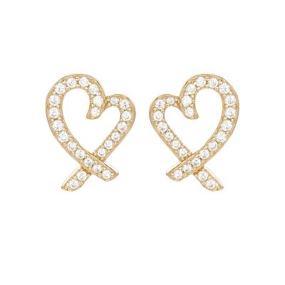 China Romantic White 18K Gold Pave Stud Earring S925 Silver Heart Cubic Zirconia Loving Earring for sale