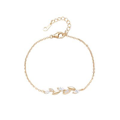 China FASHIONABLE Korea 18k Gold Bangle S925 Silver Olive Zircon Leaf Adjustable Bracelet for sale