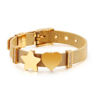 China Keeper Reflections Buckle Belt Adjustable Stainless Steel Heart Strap Bracelet Casual/Sporting Mesh Wristband for sale