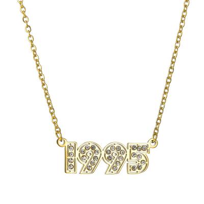 China Romantic Custom Number CZ Birth Year Necklace Women Stainless Steel Stone Year Necklaces for sale