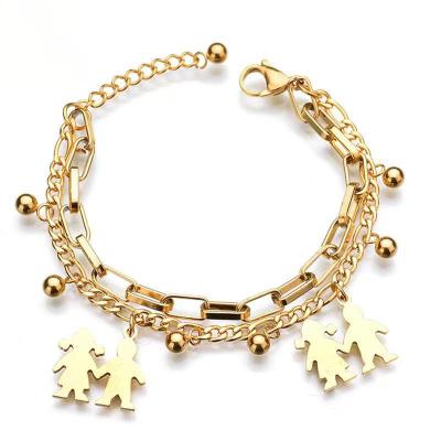 China Boy Girl Gold Silver Lovers Bracelet Layer Stainless Steel Couples Casual/Sport Bracelet for sale