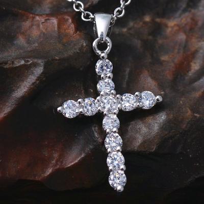 China Small Silver Diamond Religious Zircon Pendants Cross Necklace Women for sale