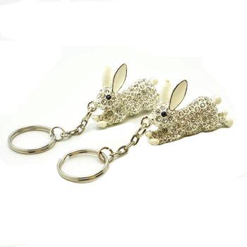 China Promotion Gift China Factory Design Customizable Good Rhinestone Key Chain Charms Pet Rabit Cute Keychains for sale