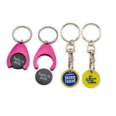 China Factory Wholesale Promotional Key Ring Shopping Cart Coin Holder OEM Artigifts Plastic Coin Key Chain Keychain Eco-friendly for sale