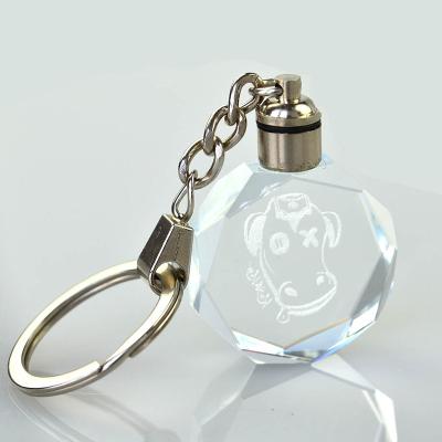 China With Led 3D Crystal Light Wholesale Custom Transparent Key Chain Car Keychain Brand Laser Logo Glass Cow Key Chain for sale