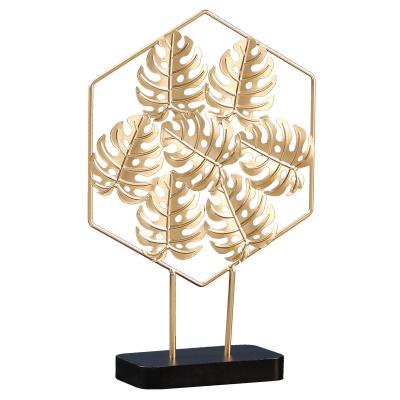 China Europe Factory Turtle Gold Leaf Ornaments Creative Home Furniture Monstera Metal Craft for sale