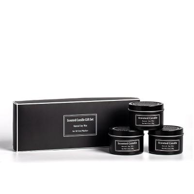 China Single Black Scented Tin Can 3 Holiday Candles Soy Wax Gift Set Aromatherapy Candles for sale