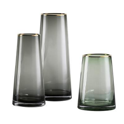 China Creative Minimalist Hydroponic Glass Vase Living Room Flower Ornaments Transparent Dry Glass Vase Decoration for sale