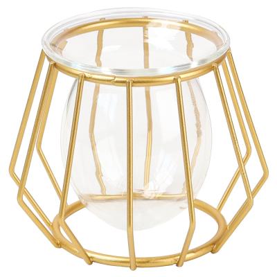 China Geometric Gold Hydroponic Glass Desktop Decoration Europe Vase Metal Crafts for sale