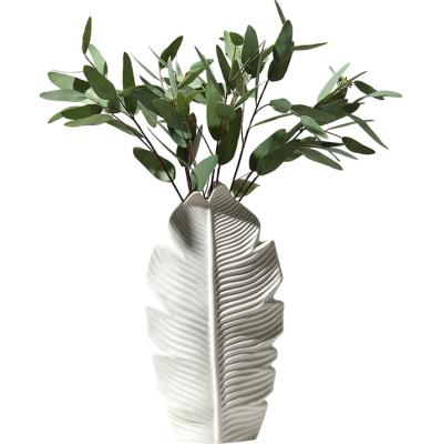 China NORDIC HOME DECORATION WHITE LEAF CERAMIC VASE traditional for sale