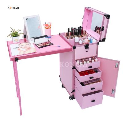 China New Modern Developed Pink Color Makeup Studio Suitcase Nail Salon Beauty Table Manicure Table Case for sale