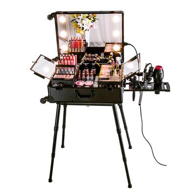 China With Music Player Beauty Makeup Case (USB+Bluetooth) With Lights Mirror Makeup Studio Train Case Rolling Music Player for sale