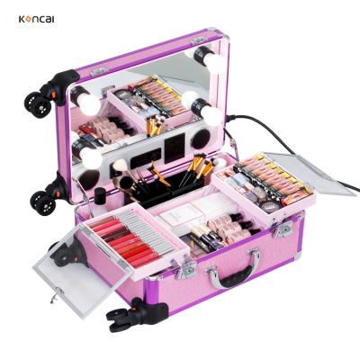 China High Quality Professional Makeup Case With Lights Cosmetic Rolling Case for sale